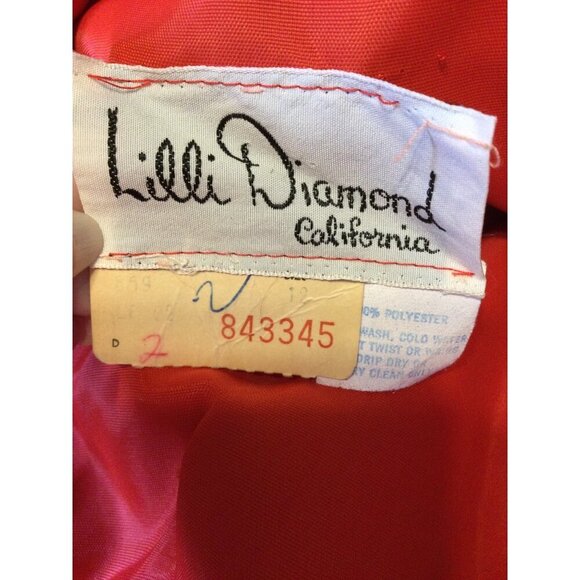 Vintage Lilli Diamond Women's Ruffled Neck Fit & Flare Dress Formal Red Size 2 - Picture 7 of 8